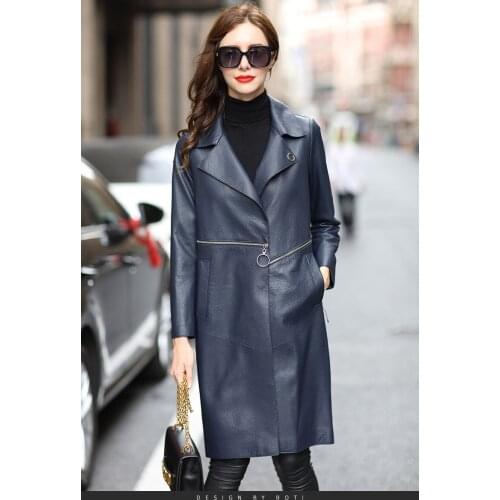 Fashion Genuine Leather Jacket Long Loose Trech Coat Female Real Sheepskin Coats Autumn Winter Jackets for Women LMS172