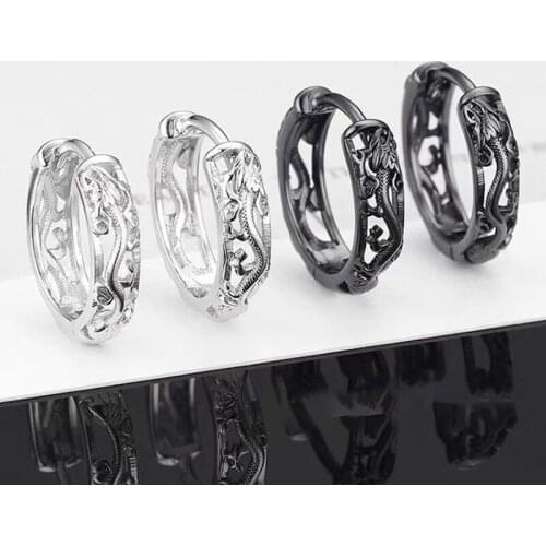 Male Retro National Style Earrings Mens Hoop Earrings 2021 New Trend Punk Dragons Stud Earrings