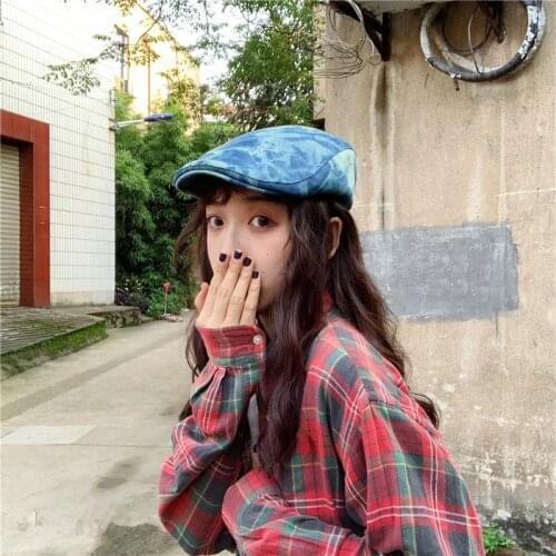 Mens Hats and Caps Vintage Jean Newsboy Cap Stylish Denim Beret Woman Casual Adjustable Golf Driving Peaked Cabbie Hat Tie Dye