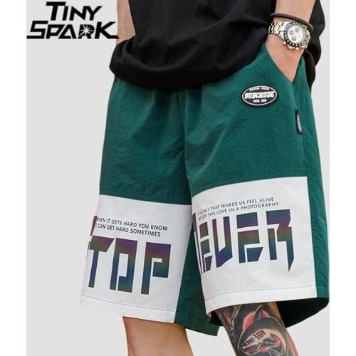 Men Hip Hop Cargo Shorts Streetwear Reflective Letter Print Shorts Harajuku Jogger Shorts 2021 Summer Track Shorts Sweatpants