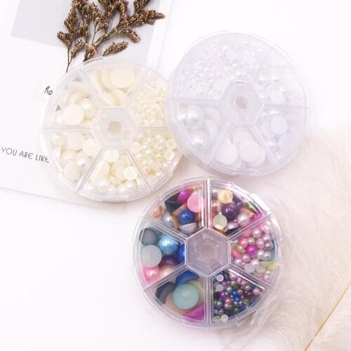 New Mix Size White Cream Colourful DIY Imitation Garment Pearl ABS Half Round Beads Paster Set For Clothing Manicure Accessories