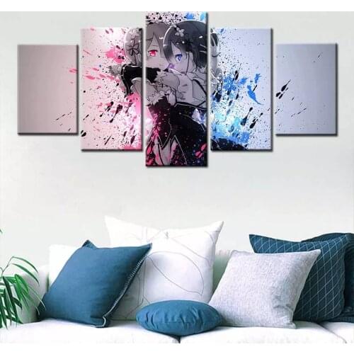 Wall Art Canvas Painting Re Zero Poster Modern 5 Pic Module Pictures Children Modern Home Decor Boys Room Decoration Painted