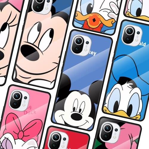 Mickey Minnie Couple for Xiaomi Mi 11 Ultra Lite 10T Note 10 9T Pro CC9 CC9E 5G Luxury Tempered Glass Phone Case Cover