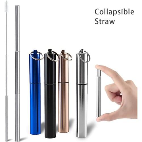 Portable Metal Drinking Straws 304 Stainless Steel Telescopic Reusable Mini Travel Drinks Straws with Brush for Outdoor