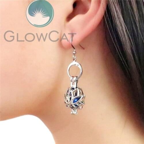KE52 Lotus Flower Dangle Earrings Beads Cage Perfume Essential Oil Diffuser Stone Pearl Cage Locket Drop Earring Brinco