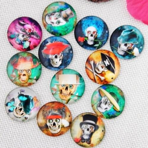 Different skull glass Mosaic Printed Glass Dome Cabochons Mosaic Tiles for Crafts 50pcs