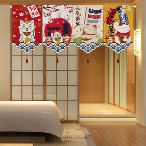 Lucky Cat Triangle Flag Door Curtain Hanging Curtain Japanese Short Curtain Half Curtain Decoration Store Partition Curtain