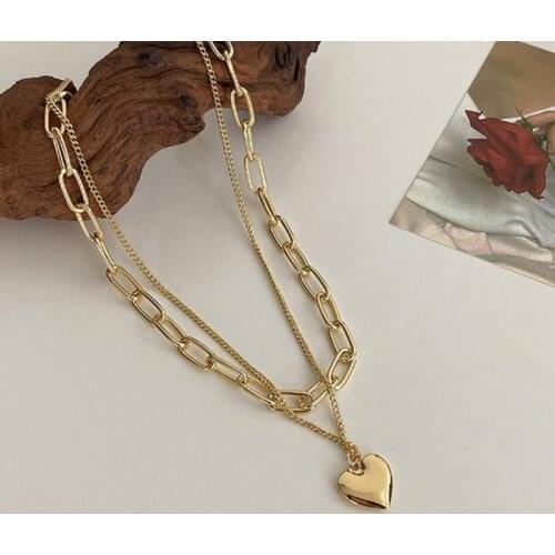 Vintage Necklace On Neck Gold Chain For Women Jewelry Layered Necklace Heart Pendant Accesories Femme Girls Gifts