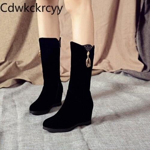 Winter The New fashion Round head Side zipper Increase within Women boots black Sequin Sexy Keep warm High heel Women boots