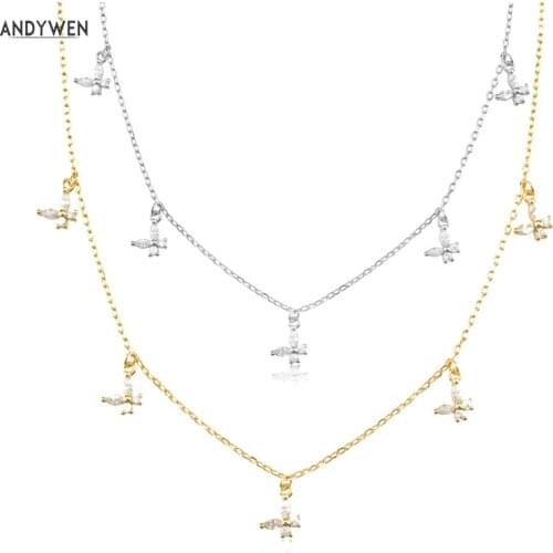ANDYWEN 925 Sterling Silver Gold Butterfly Zircon Charm CZ Long Chain Choker Necklace Women New 2021 Wedding Party Jewels