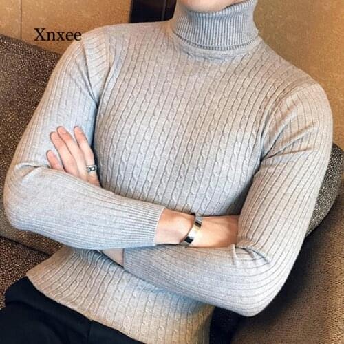 Winter Solid Sweater Turtle Neck Long Sleeve Twist Casual Men Knitted Slim Mens Knitted Sweaters Pullover Men Knitwear Clothing