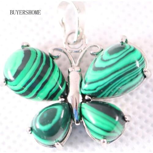 Men Women Jewelry Gift Natural Green Malachite Stone Bead Animal Butterfly Pendant For Necklace 1Pcs K472