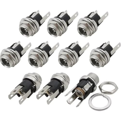 10Pcs 5.5 x 2.1mm DC Power Jack Panel Mount Terminal 3 Pin 5.5 * 2.1mm DC Female Socket Supply Electrical DC Jack Connector
