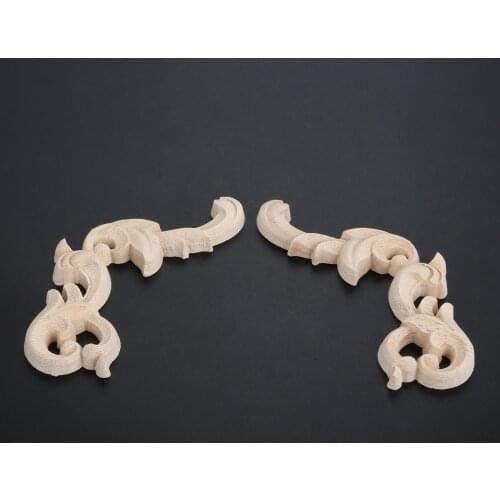 2pcs/1pair Unpainted Woodcarving Corner Decal Onlay Applique Frame Home Furniture Wall Cabinet Door Decor Craft 3D Flower 12*8cm