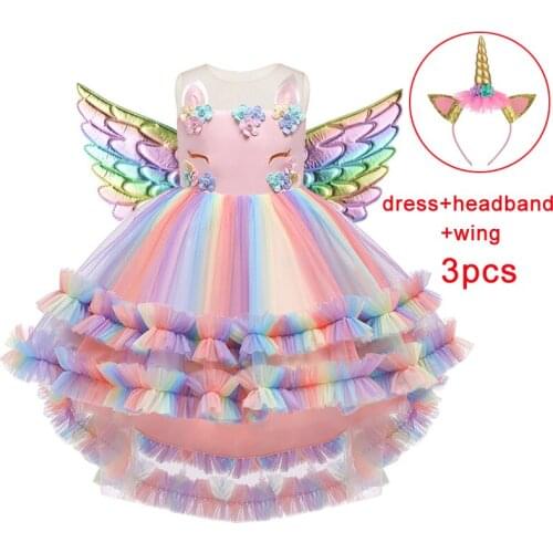 2021 Christmas Kids Colorful Unicorn Dress For Baby Girl Children Costume Cosplay Party Colorful Dress Princess Dresses Birthday