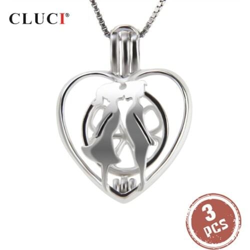 CLUCI 3pcs 925 Sterling Silver Kissing Lovers Locket Pendant Love Heart Silver 925 Jewelry Women Valentines Gift SC208SB