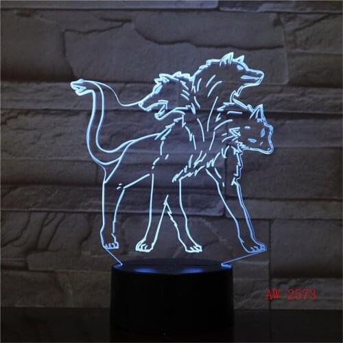 Animal Novelty Wolf Three Head Acrylic 3D Illusion Nightlight USB Touch Bedside Sleeping Desk Lamp LED Night Light Gift AW-2573