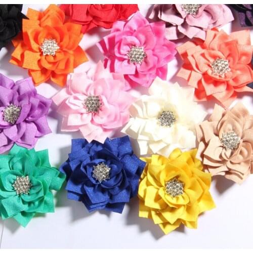 60PCS 7.5CM 2.95" Fashion Lotus Fabric Flowers With Star Rhinestone Center For Hair Clip Accessories For Wedding Bouquet