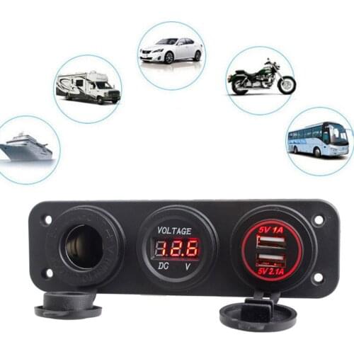 SOONHUA 3in1 Dual-USB Car Charger Base Kit 5V 3.1A LED Adapter Mini Vehicle Chargers Modified Digital Diaplay Cigar Lighter