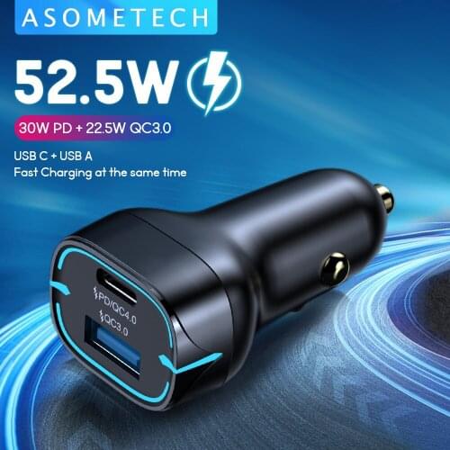 52.5W USB Car Charger Type C PD Fast Charger For iPhone 12 iPad Quick Charge 4.0 3.0 Car USB Charger Adapter For Samsung Huawei