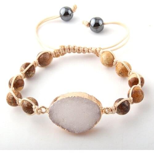 Fashion Beautiful White Druzy Link 8mm Natural Stone Beads Wrap Bracelets & Bangles