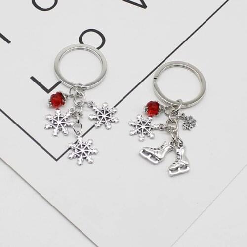 Skates snowflake pendant skating keychain key ring jewelry Christmas winter gift