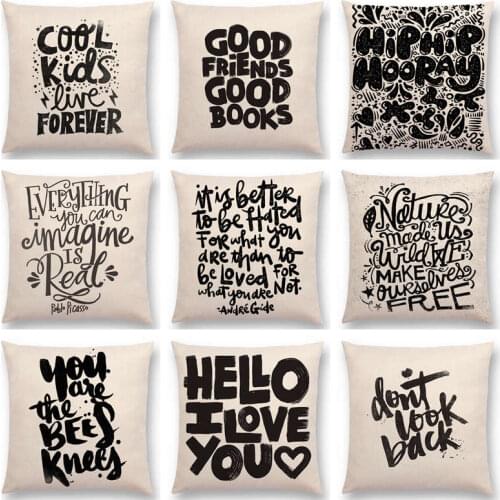 Black White Pattern Decorative Letters Fun Words Meaningful Saying Love Sentences Flower Life Cushion Cover Sofa Pillow Case