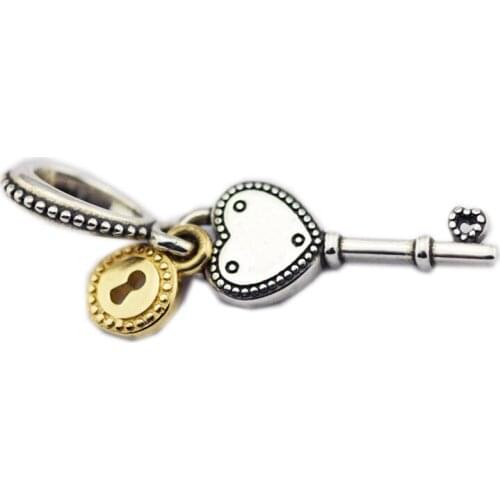 CKK 925 Sterling Silver Desing With This Key to My Heart Dangle Charms Original Beads Jewelry Fits For Bracelets