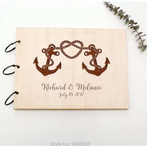 Rustic personalized wedding guest book,Custom Nautical Anchor wooden Wedding guestbook, personalized elegant photo album