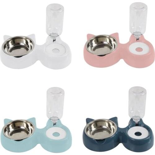 Dog Cat Food Double Bowls Auto Water Dispenser Bottle Drinking Raised Stand Dish Drop Ship