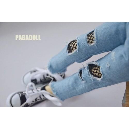 New Light Blue Net Holes Jeans Pants for BJD1/4 MSD 1/3 SD16 Doll Clothes CWB85