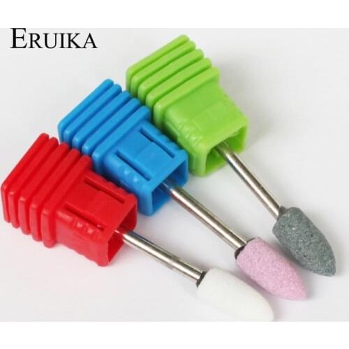 ERUIKA 1PC Pointed Sharp Bur Nail Ceramic Stone Bits Korund Matieral Electric Nail Cutter Nail Drill Machine Nail File