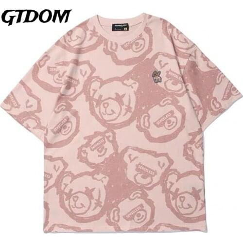 GTDOM Hip Hop Streetwear T-Shirt 2021 Men Funny Bear Head Printed T Shirt Summer Short Sleeve Harajuku Cotton Loose Tops Tees