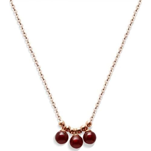 Hot Sale Three Red Beads Rose Gold Color / Silver Color / Gold Color Titanium Steel Necklaces