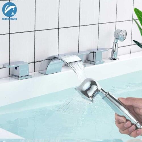 Chrome 5pcs Waterfall Bathtub Faucet Waterfall Bathroom Faucet Tap Mixer Tap Torneiras Brass Faucet Pull out Handshower