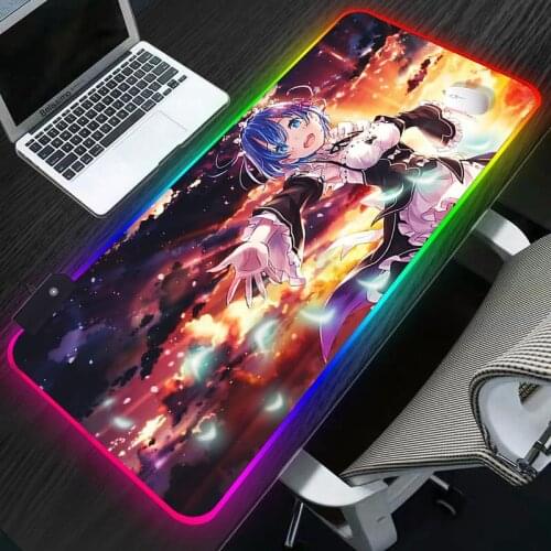 Re zero Rem Gaming Mouse Pad Mousepad Large Keyboard Mouse Mat for Laptop LED Lighting Play Mat Anti slip Carpet Desk pad anime