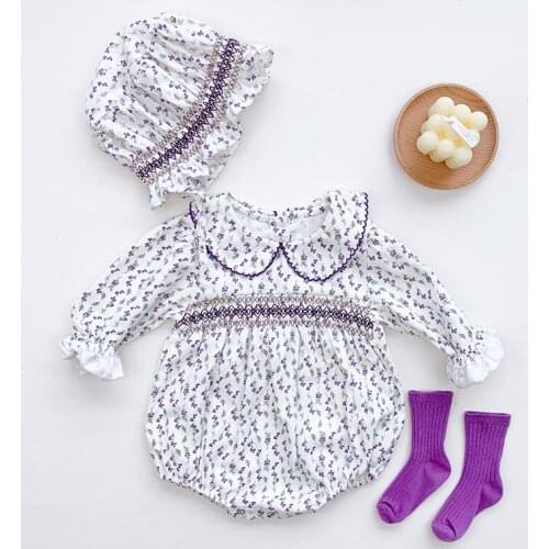 New 2020 Autumn Newborn Infant 2Pcs Baby Girls Floral Rompers + Hat Kids Long Sleeve Girls Rompers Clothes
