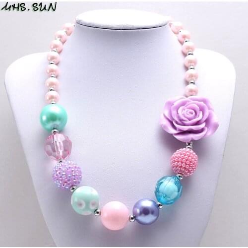 MHS.SUN Newest fashion baby flower beads necklace cute bubblegum chunky necklace for kids girls jewelry chain necklace 1pc