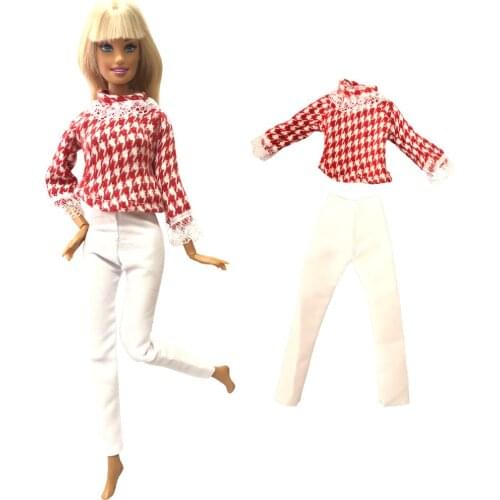 NK 1 PCS Fashion Casual Outfit Pink Blouses Tops T-Shirt White Trouseres Clothes Accessories for Barbie Doll Kids Toy 286B 12X