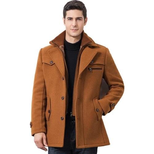 Fashion men thick wool coat Autumn Winter Double collar Casual Woolen Coat mens Solid color Windbreaker New Male slim outerwear