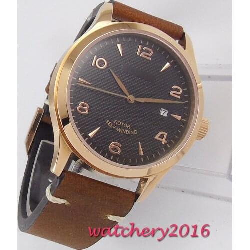 Fashion Rose Golden Plated Leather Mens Watches Automatic Men Wrist Watch 2019 Mens Watches Top Brand Luxury Casual Watch Clock