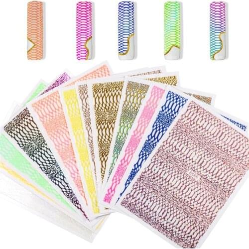 12pcs/set Nail Art 3D Decal Stickers Neon Snake Skin Print Strips Self Adhesive Striping Tape Manicure Tips Wraps Decorations