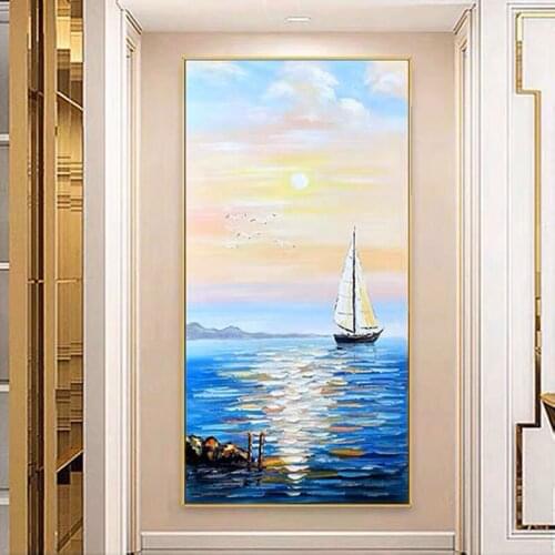 Wall Art Paintings Hand Painted Modern Large Seascape Abstract Knife Oil Painting on Canvas Picture For Living Room Home Decor