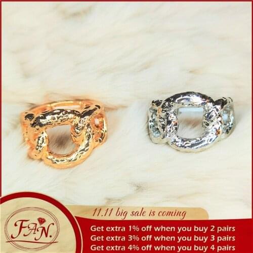 2021 New Tide Cool Women Men Daily Nice Gift Bright Golden & Silver Color Metal Chain Style Elastic Hyperbole Fashion Big Ring