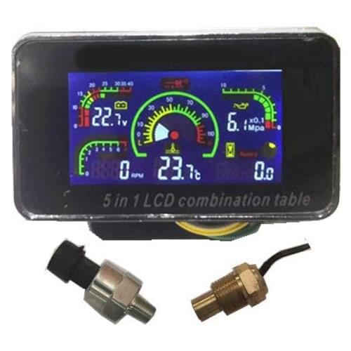 New 5 In 1 12v/24v Truck Car Oil Pressure Gauge + Water Temperature Gauge Voltage Meter Rpm Tachometer Timer Gauge