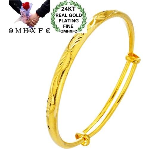 OMHXFC Wholesale European Fashion Fine Woman Bride Mother Party Birthday Wedding Gift Vintage Push Pull 24KT Gold Bangle BE316