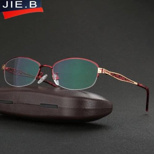 Titanium Alloy Front Rim Eyeglasses frame Women with grace Temple Arms Semi-Rimless Glasses Frame Custom-make Myopia Lenses