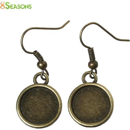 8SEASONS Earring Hooks Clasps Round Antique Bronze Cabochon Settings Earring Base (Fits 12mm Dia) 3.4 x 1.4cm, 25 Pairs (B36071)