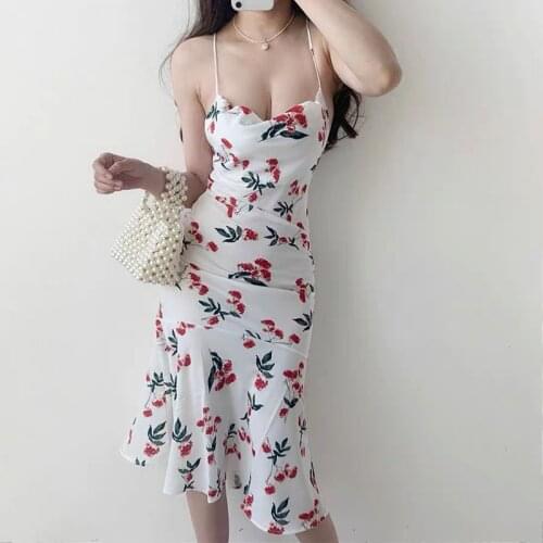 Summer 2020 off shoulder sleeveless dress female sexy cross off back dress fashion party fish tail Floral vestidos