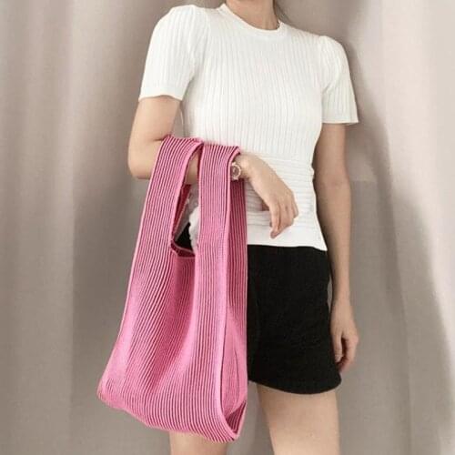 Female Casual Crochet Top-handle Tote Bag Women Teenager Korean Fashion Retro Leisure Soft Knitting Shopping Shopper Handbag
